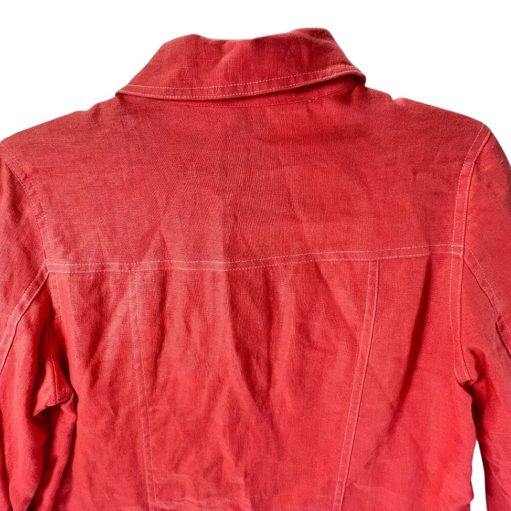 Alexandra Bartlett Coral Linen Button Up Womens Jacket Sz S Trucker Adjust Waist - Picture 4 of 11